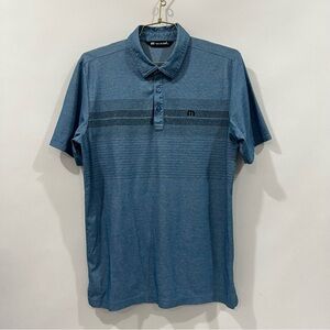 Travis Mathew Heathered Blue Polo Size Medium Pima Cotton Blend Stripes Golf